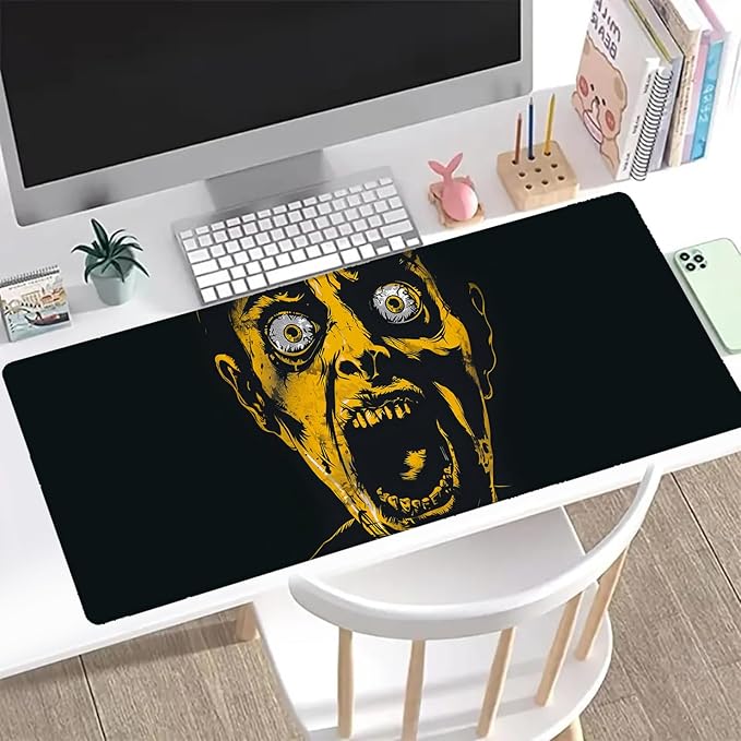 Horror Scream Gaming Mouse Pad, Office Desk Mat, Anti-Slip Rubber Base Cool Aesthetic Mouse Pads for Computer Laptop Keyboard School Home Desktop Gamer Home Accessories Decor 31.5" x 11.8"