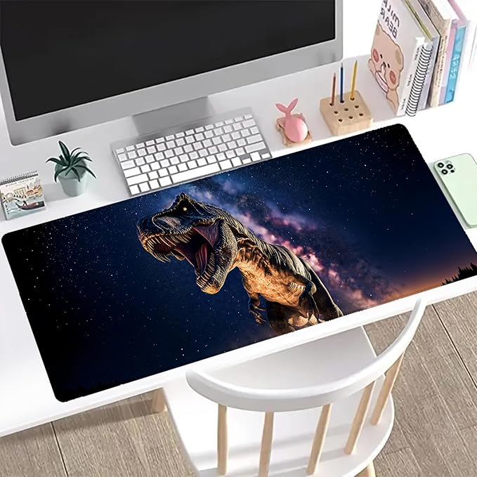 Dinosaur Gaming Mouse Pad, Office Desk Mat, Anti-Slip Rubber Base Cool Aesthetic Mouse Pads for Computer Laptop Keyboard School Home Desktop Gamer Home Accessories Decor 31.5" x 11.8"