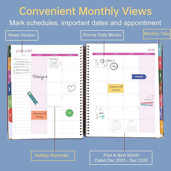 Yoment 2026 Planner Weekly and Monthly 8.5"x11" Large Hardcover Planner from Dec 2025 - Dec 2026 13 Months Calendar Academic Planners for Women Men Agenda Daily Weekly Yearly Planning with Tabs, Sky