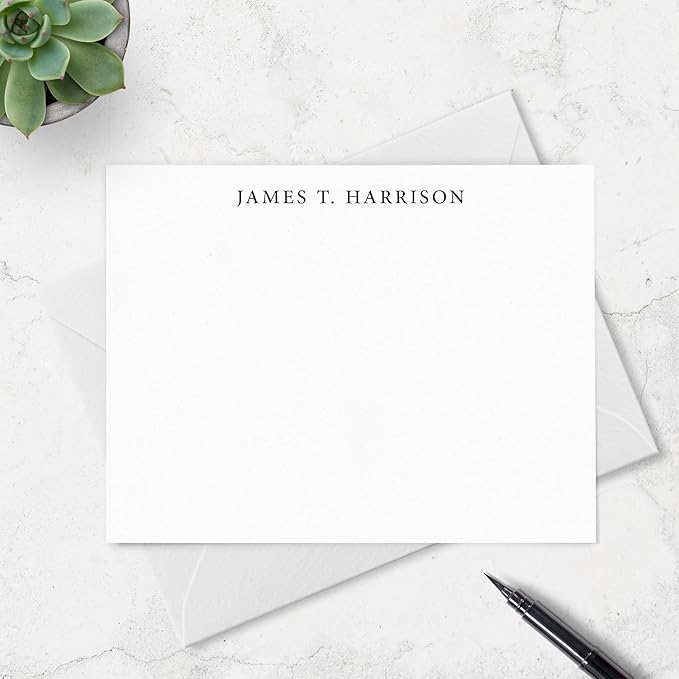 Personalized Stationery Note Cards with Envelopes for Men, Professional Classic Simple Design Mens Handmade Stationary Thank You Notecards, Choose Your Colors and Set Size (Font Style #1)