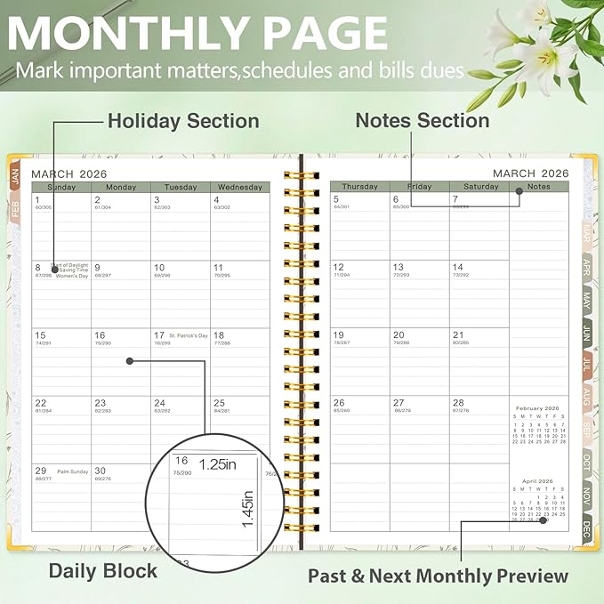 GuassLee 2026 Planner, Weekly and Monthly Planner from January 2026-December 2026, 8.4"x 6.1" Aesthetic Beige Agenda Book with Back Pocket, Stickers, Coated Tabs for School Office Supplies, A5 Size