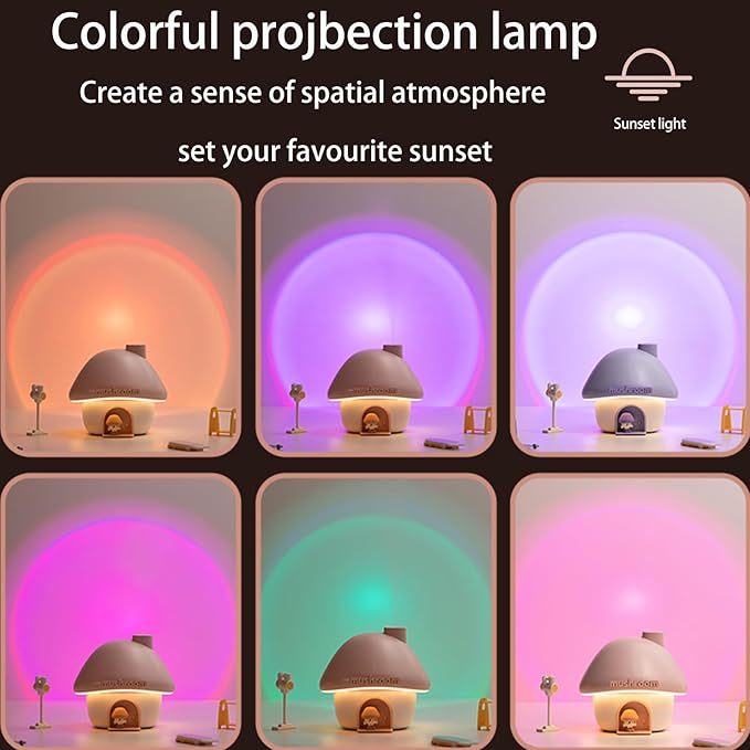 Humidifier for Bedroom,Portable Humidifier,Baby humidifiers with 7 modes of sunset atmosphere lighting and 2 modes of night light,two spray modes,suitable for children,bedroom and office
