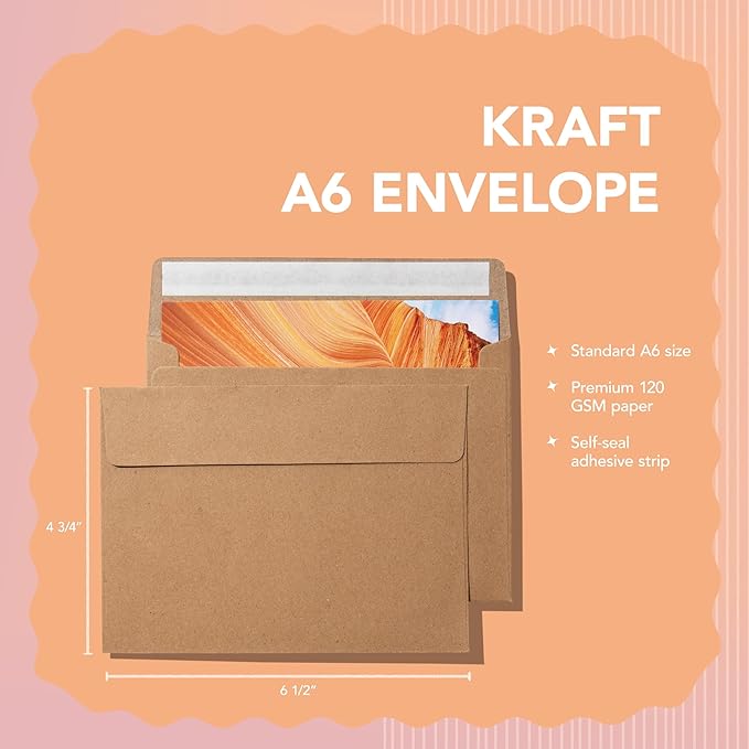 Pack It Chic - 4” X 6” Envelopes (110 Count) Kraft A6 Envelopes for Invitations, Postcards, Weddings, Photos, Letters, and Papers - 4 3/4" X 6 1/2"