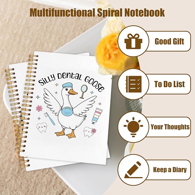 WUCHJ Dentist Gifts Notebook, Dental Hygienist Assistant Gifts Journal, Silly Dental Goose Spiral Notebook Journal for Note Taking, Dentist Office Supplies, 5.5x8.3 Inch