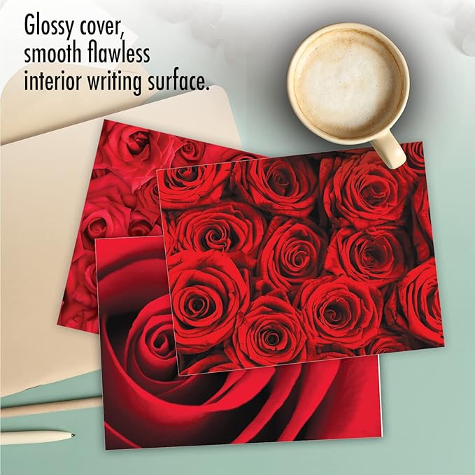 The Best Card Company - 10 Blank Note Cards with Flowers (4 x 5.12 Inch) - Floral Notecards, All Occasion Boxed Assortment - Roses are Red M3088