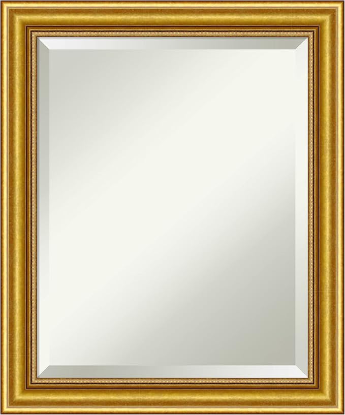 Amanti Art Gold Wall Mirror 24x20 Townhouse Gold Rectangle Bathroom Mirror for Wall Decor Living Room, Small Traditional Wood Frame, Hangs Horizonally and Vertically, Bathroom Decor, Beveled Edge
