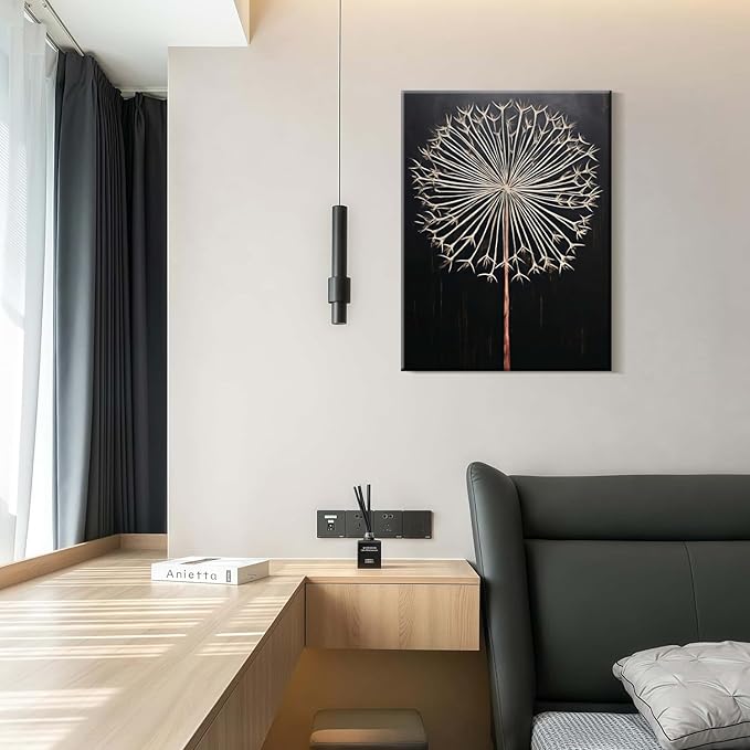 Framed Dandelion Plant Fun Wall Art Decor Canvas Print Poster Picture Modern Minimalist Artwork Bathroom Living Room Bedroom Office Gallery Decor 12x16 Inch Ready to Hang