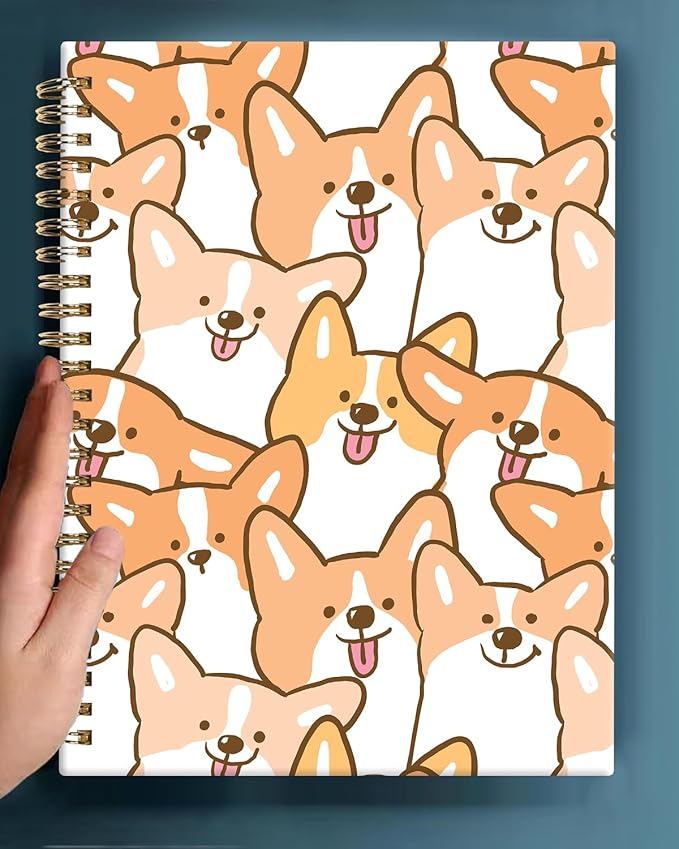 Spiral Journal Notebook,A5 Hardcover Lined Journals for Women 6 x 8.3 in,60 Sheets 120 Pages Thick Paper,Cute College Ruled Writing Notebook for Office Work School(Cartoon Corgi Dog)