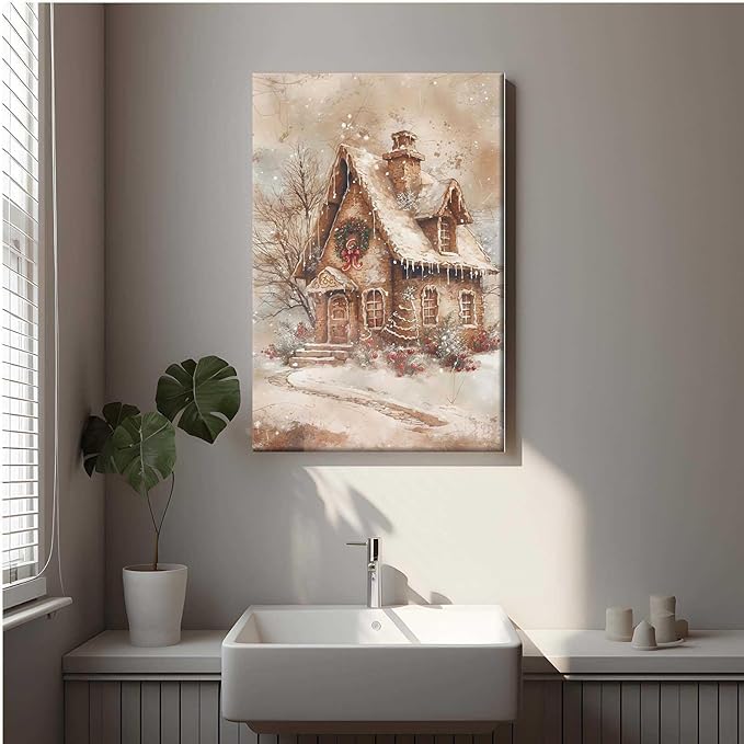 Canvas Wall Art Home decor Winter Gingerbread House Traditional Christmas Print Festive Artwork Wall Decor canvas print poster 28x40in-UnFramed