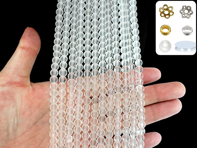 Pamir Tong 900PCS 6mm Matte White Frosted Round Glass Beads Bracelet Space Loose Smooth Beads for Jewelry Making, Earring, Necklaces, Keychains, Lanyards & Adult Crafting