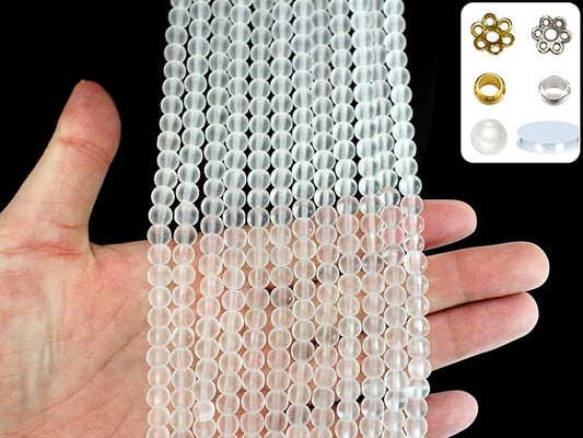 Pamir Tong 900PCS 6mm Matte White Frosted Round Glass Beads Bracelet Space Loose Smooth Beads for Jewelry Making, Earring, Necklaces, Keychains, Lanyards & Adult Crafting