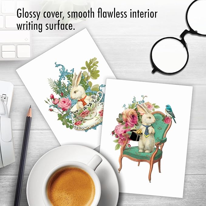 The Best Card Company - 20 Blank Note Cards with Envelopes (4 x 5.12 Inch) - All Occasion Animal Card Assortment (10 Designs, 2 Each) - Victorian Blooms and Bunnies AM3513OCB-B2x10