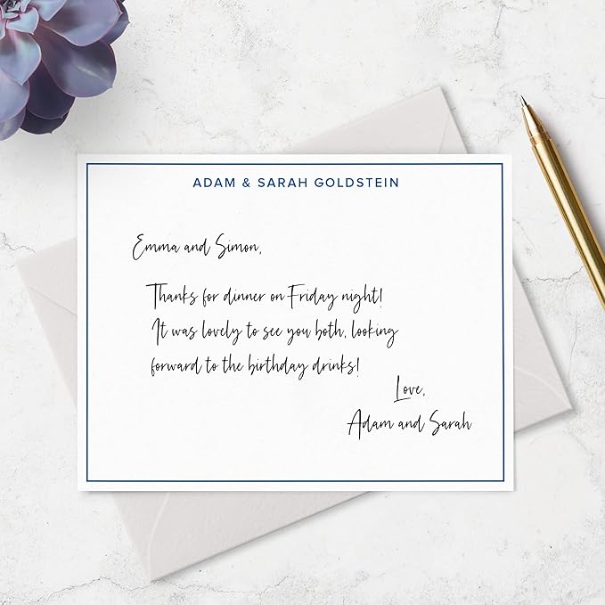 Personalized Note Cards Stationery for Men with Name and Border - Custom Stationary Set with Envelopes - Flat A2 Custom Notecards, Choose Your Colors and Set Size (Single Border)