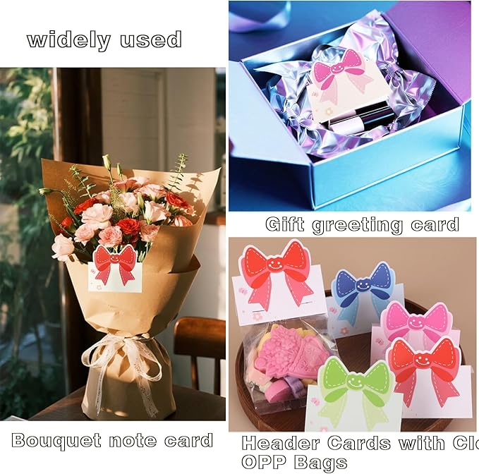 100pcs cute Mini Bow Blank greeting cards, small blank Note Cards, Folded 3.5 x 2 inch, 4 colors design for gifts,messages