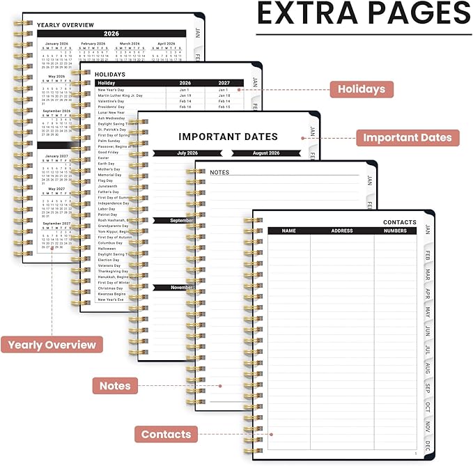 2026 Planner, Monthly and Weekly Calendar Planner for Women, Jan 2026 - Dec 2026, Hardcover Pretty 2026 Agenda Planner Book with Tabs, Spiral Bound, Perfect for School Office Home Supplies, 6.3" x 8.5" - Evening Petals