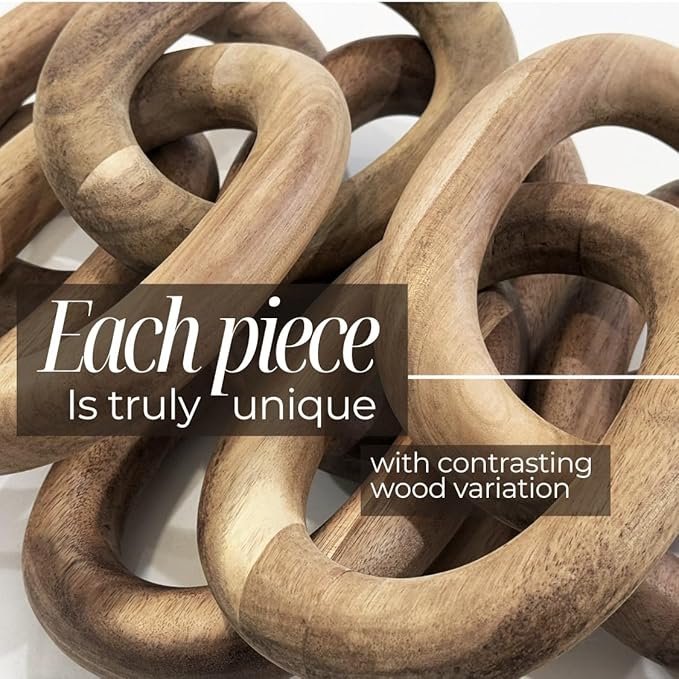Product Elevations Wood Arch Decor & Wooden 2 Chain Link – Modern Decorative Objects for Coffee Table, Bookshelf, and Entryway – Japandi Accent Set for Living Room & Home Styling