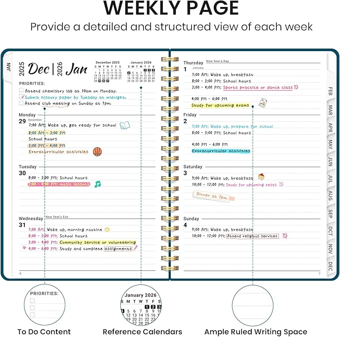 2026 Planner, Weekly and Monthly Calendar Planner for Women, Jan 2026 - Dec 2026, Hardcover Planning Agenda book with Tabs, Spiral Bound, Inner Pocket, Perfect for School Office Supplies, 6.3" x 8.5" - Pine Emerald