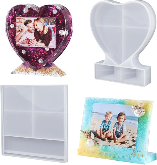 LET'S RESIN Picture Frame Resin Molds,Large Unique Silicone Molds for Photo Frame,Rectangle & Heart Shape Epoxy Molds for DIY Home Decor,Handmade Gifts