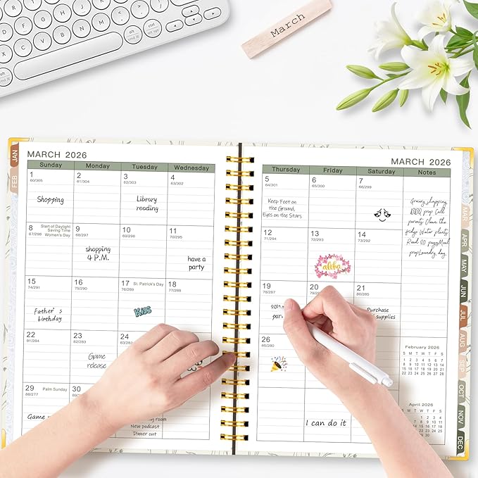 GuassLee 2026 Planner, Weekly and Monthly Planner from January 2026-December 2026, 8.4"x 6.1" Aesthetic Beige Agenda Book with Back Pocket, Stickers, Coated Tabs for School Office Supplies, A5 Size