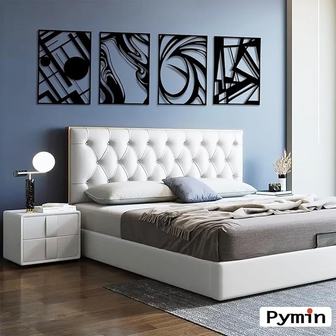Pymin 4 Pack Modern Metal Abstract Wall Art, Minimalist Matte Black Single Line Art Décor, 3D Sculptures Textured Hanging Wall Home Decor and Shadow Effect Wall Decor for Living Room Bedroom, 16"x11"