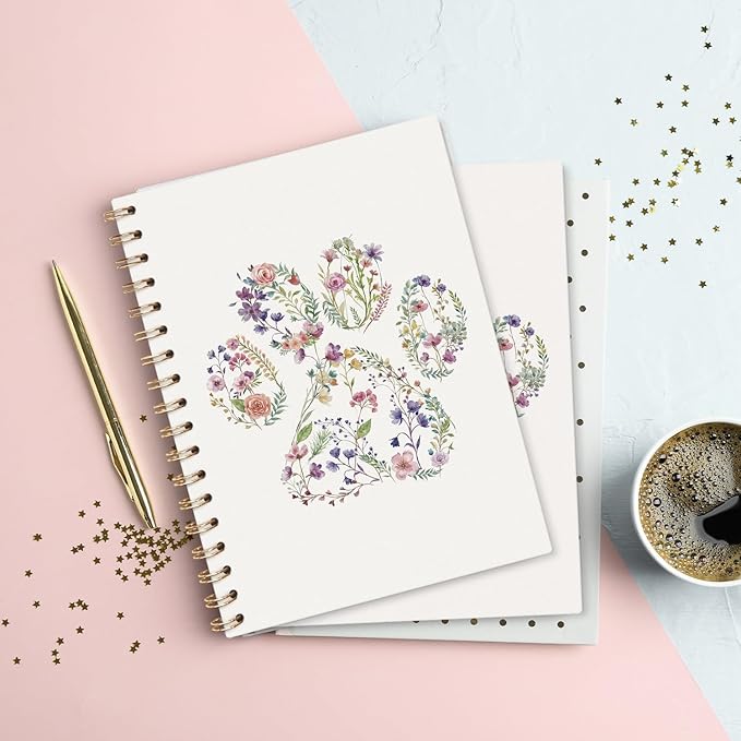 VONTP Floral Dog Paw Journal Notebooks, Dog Mom Gifts College Ruled Notebooks for Women, Dog Pet Lovers Gift Journal Journaling, Spiral Notebook 5.5x8.3