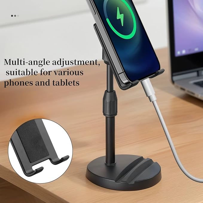 Versatile Dual Phone Holder Mount, Adjustable Height & 360° Rotation, Ergonomic Stand for Simultaneous Phone and Tablet Use, Perfect for Home, Office, and Travel