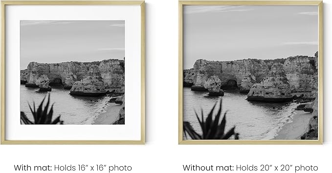 HAUS AND HUES 20x20 Gold Metal Picture Frames Matted to 16x16 - Features Premium Aluminum & Hanging Hardware, Shatterproof Plexiglass - Ideal for Home, Room, Office (20x20 in, Gold, Set of 3)