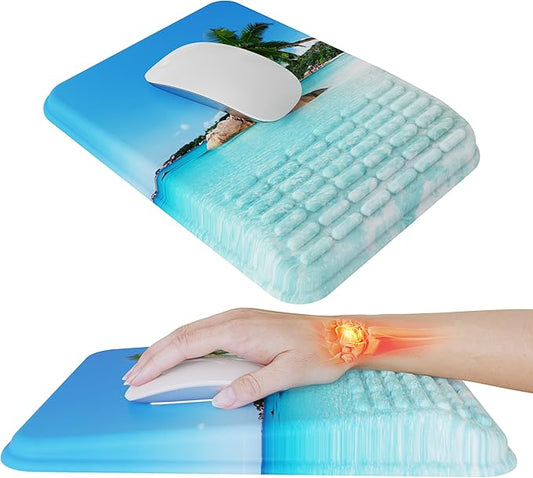MEKASS Mouse Pad with Wrist Rest, Ergonomic Slope Mousepad for Carpal Tunnel Pain Relief, Memory Foam Desk Computer Wrist Support Mouse Pad with Non-Slip PU Base for Office Home (Beach)