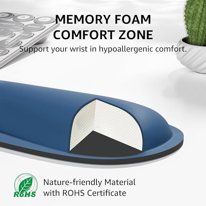 KTRIO Ergonomic Keyboard Wrist Rest, Memory Foam Mouse Pad with Wrist Rest for Computer Keyboard, Mouse Pad Set for Easy Typing & Pain Relief for Office & Home, Navy Blue