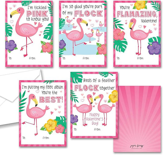 Paper Frenzy Flamingo Themed Valentines - 25 pack WITH ENVELOPES