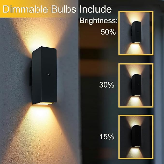 Motion Sensor Outdoor Wall Lights, Dusk to Dawn Porch & Patio Sconce with E26 Dimmable LED Bulbs, Black Aluminum Up & Down Exterior Lights for Garage, Garden, Front Door, ETL Listed