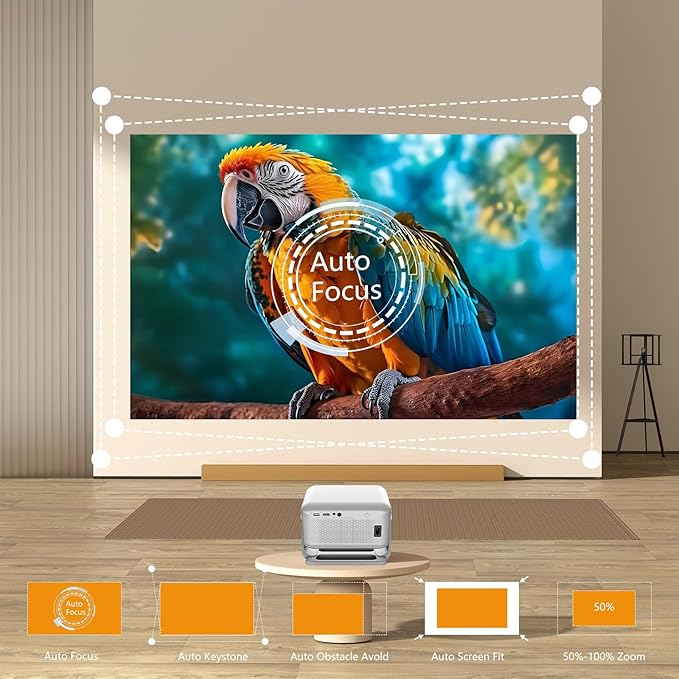 Smart Projector with WiFi and Bluetooth, 4K Support Android 13 Auto Focus 800 ANSI 1080P Native Portable Outdoor Indoor Home Video Projectors - Mirror Gray