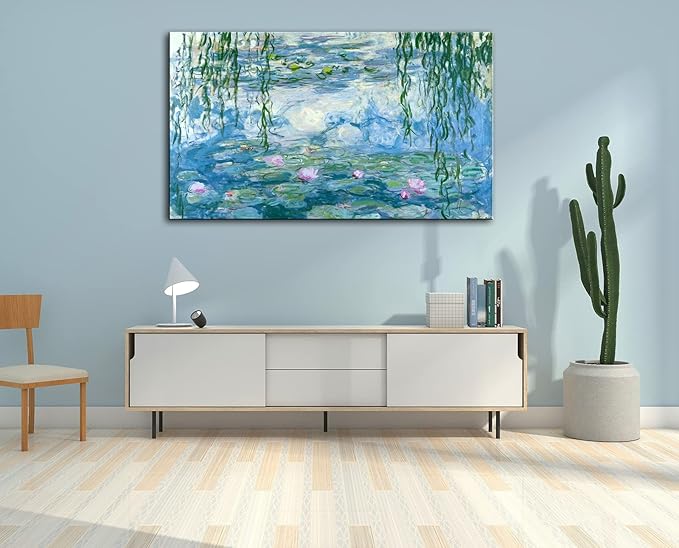Claude Monet Canvas Wall Art - Water Lilies Classic Artwork Picture Print with Framed Painting for Home Office Wall Decor 24"x36"
