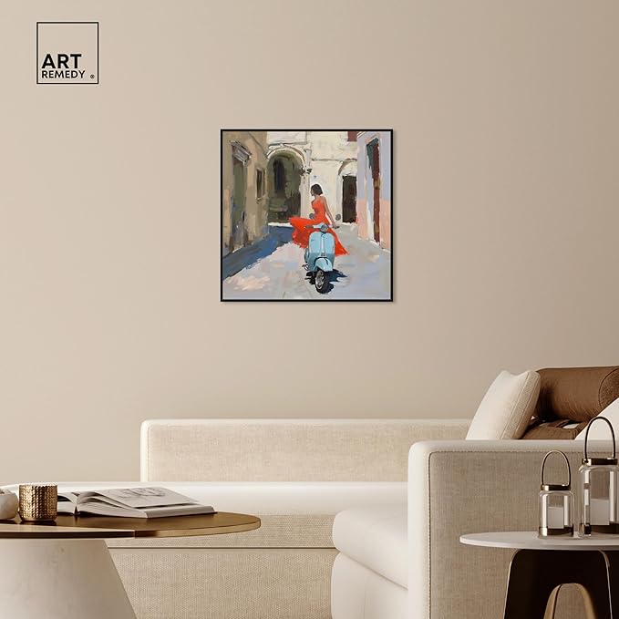 Art Remedy Venice Visits Canvas Classic Landscape Art, Black Frame, 30" x 30"
