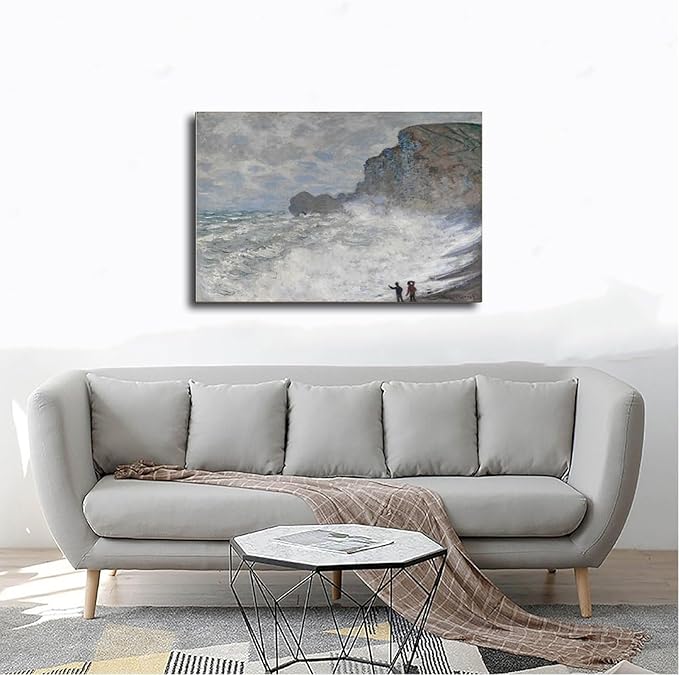 40+ Monet Famous Print Posters Rough Weather at Étretat by Claude Monet Impressionism Poster Print for Room Aesthetics Canvas Wall Art Print Frame 24×36inch(60×90cm)