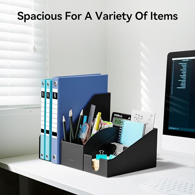 Magnetic Desk Organizer Set - Multifunctional PU Leather Desktop Storage with File Holder, 5-Tier Storage Box, Card and Sticky Note Slots, Office Supplies Accessories for Desk & Workspace