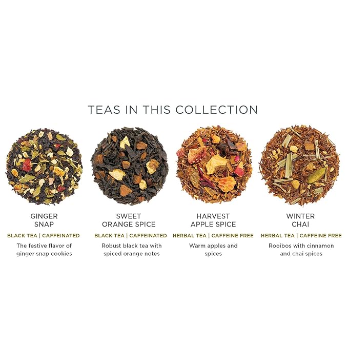 Tea Forte Warming Joy Holiday Premium Assorted Petite Tea Tree Gift Set Sampler of 4 Individually Wrapped Handcrafted Pyramid Infuser Tea Bags, 1 of each Blend
