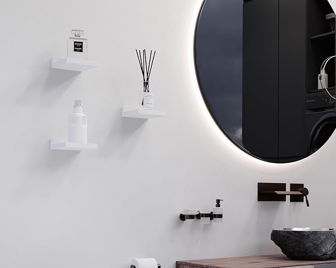 Small Floating Shelves Mini Shelves Hanging Display 5 Inch Wall Shelf for Bathroom Livingroom Bedroom,3 Pack, with 2 Types of Installation, Great for Room Decor