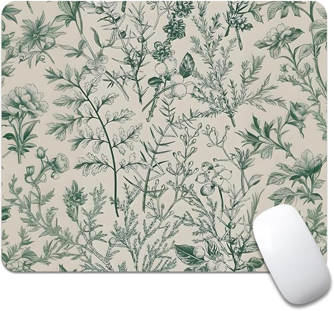 Sage Garden Green Floral Texture Mouse pad, Square Waterproof and Anti Slip Mouse pad for Office laptops