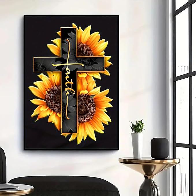 GXGLLPZBY 5D Diamond Painting Kit for Adults Beginners,DIY Cross Sunflower Paint by Diamond Art Kits,Suitability Friends Full Round Drill Diamonds Dots Gem Art,Home Wall Decor 11.8x15.8 Inch