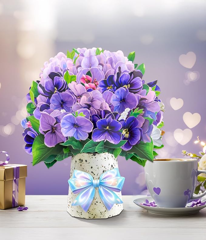 Magic Ants Pop Up Flower Bouquet Card Set – 3D Tulips, Violets & Carnations – Includes Blank Note Cards & Envelopes – for Mother's Day, Women's Birthdays, Get Well, Thank You, Sympathy