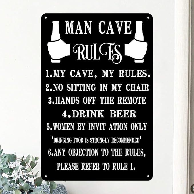 Man Cave Rules Sign Man Cave Decor Funny Bar Signs for Home Bar Metal Garage Tin Sign Mancave Wall Art Decor for Men Room Accessories 8x12 Inch