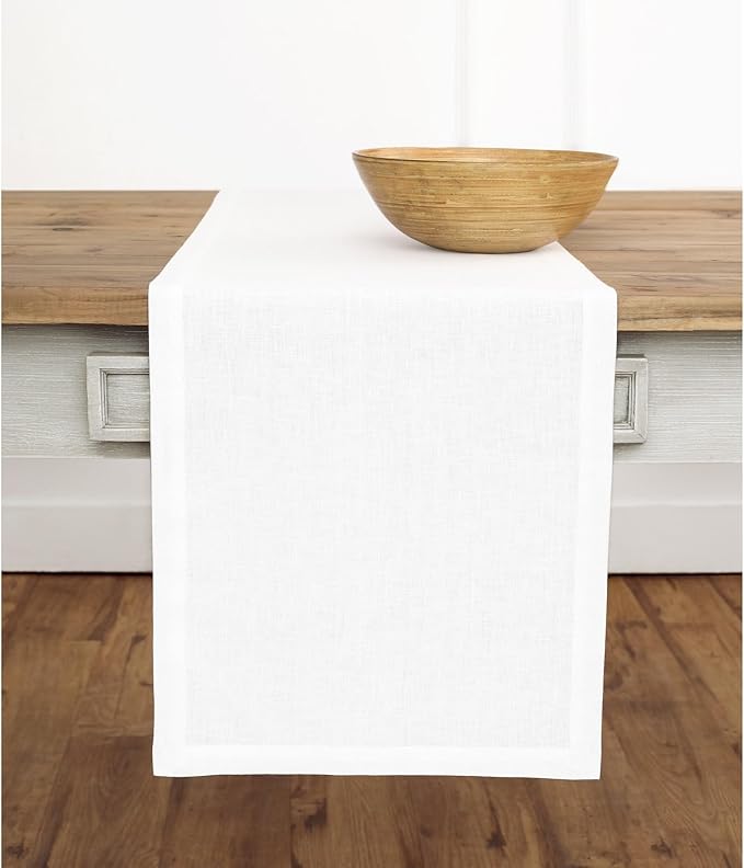 Solino Home Linen White Table Runner 108 Inches Long - 100% Pure Linen Dining Table Runner 14 x 108 Inch for Winter, Valentines, Spring, Easter - Fete