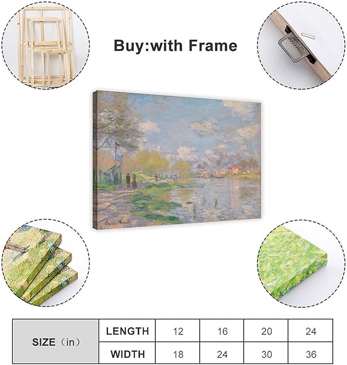 40+ Monet Famous Print Posters Spring by The Seine by Claude Monet Impressionism Poster Print for Room Aesthetics Canvas Wall Art Print Frame 16×24inch(40×60cm)