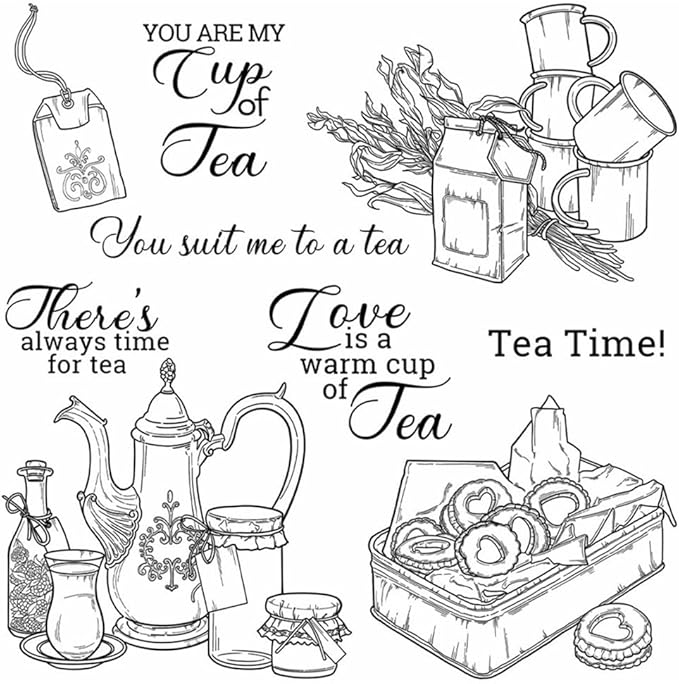 Teapot Cup Biscuits Stamps and Cutting Dies for Card Making DIY Transparent Silicone Clear Stamp and Metal Die Cuts Sets for Scrapbooking Paper Greeting Cards Decor Seals Craft Supplies