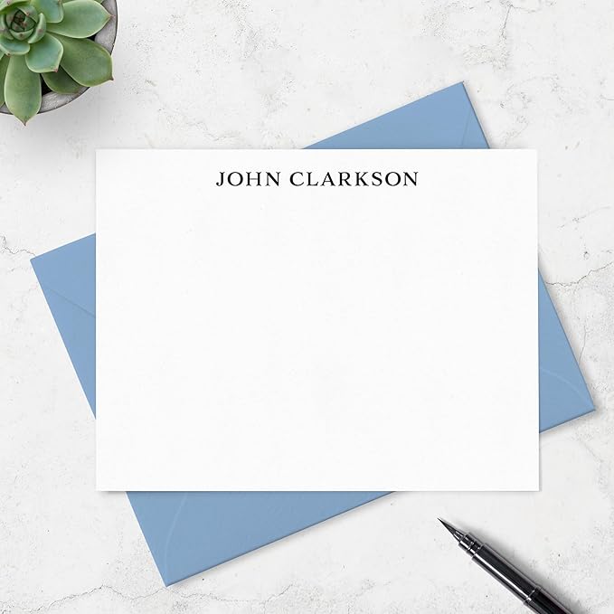 Personalized Stationery Note Cards with Envelopes for Men, Professional Classic Simple Design Mens Handmade Stationary Thank You Notecards, Choose Your Colors and Set Size (Font Style #4)