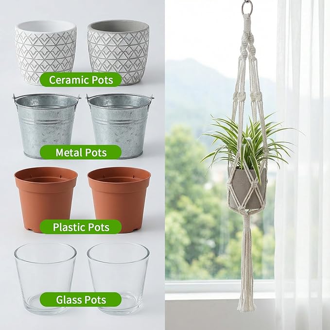 2Pcs Macrame Plant Hanger Indoor, for up to 4 Inch Pot Hanging Plant Holder for Indoor Outdoor, 23.6 Inch Tassel Hanging Planter Basket, Boho Pot Holder for Home Decor (White)