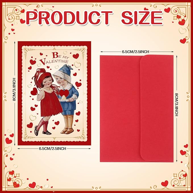 Yinder 24 Set Mini Vintage Valentines Day Cards with Envelopes Vintage Retro Valentines Day Greeting Cards Assortment for Wedding Party Anniversary Classroom Home Office Business Exchange
