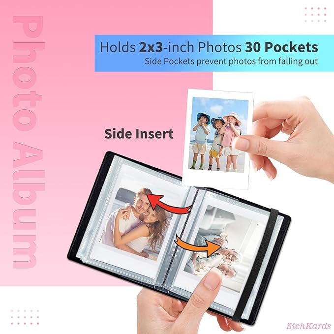 Mini Photo Album 2x3,60 Photos Capacity,PU Leather Cover with Elastic Band,High Definition Waterproof PP Pages for Family Wedding Anniversary Baby Record,Phoenix Flame Bird