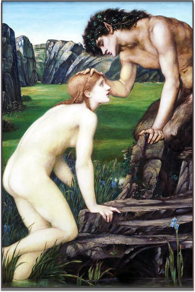 Edward Burne Jones Canvas Wall Art Pan And Psyche Poster Vintage Poster Master Painting Print Modern Home Decor Suitable for Home Office Classroom Wall Decor Unframed(20x30in/50x75cm)